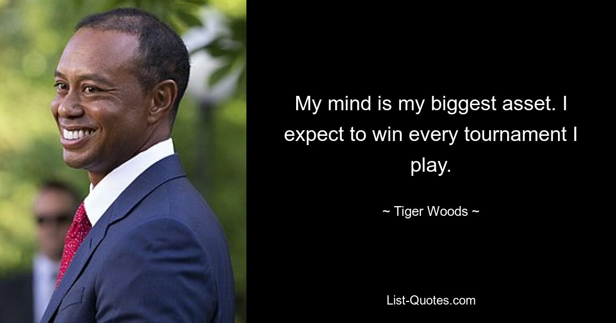 My mind is my biggest asset. I expect to win every tournament I play. — © Tiger Woods