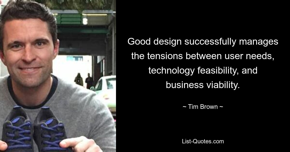 Good design successfully manages the tensions between user needs, technology feasibility, and business viability. — © Tim Brown