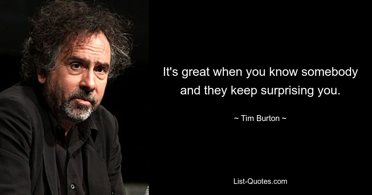 It's great when you know somebody and they keep surprising you. — © Tim Burton