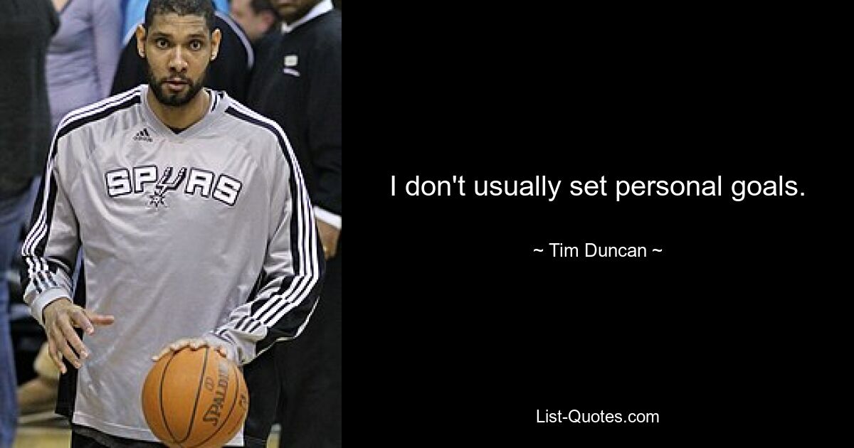 I don't usually set personal goals. — © Tim Duncan