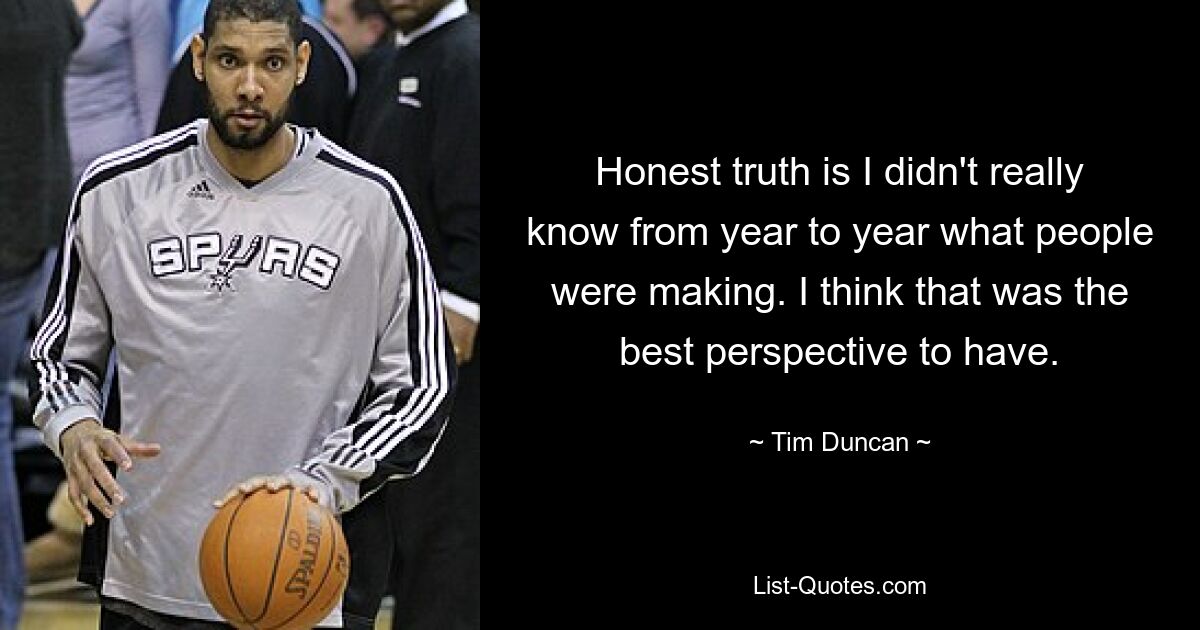 Honest truth is I didn't really know from year to year what people were making. I think that was the best perspective to have. — © Tim Duncan