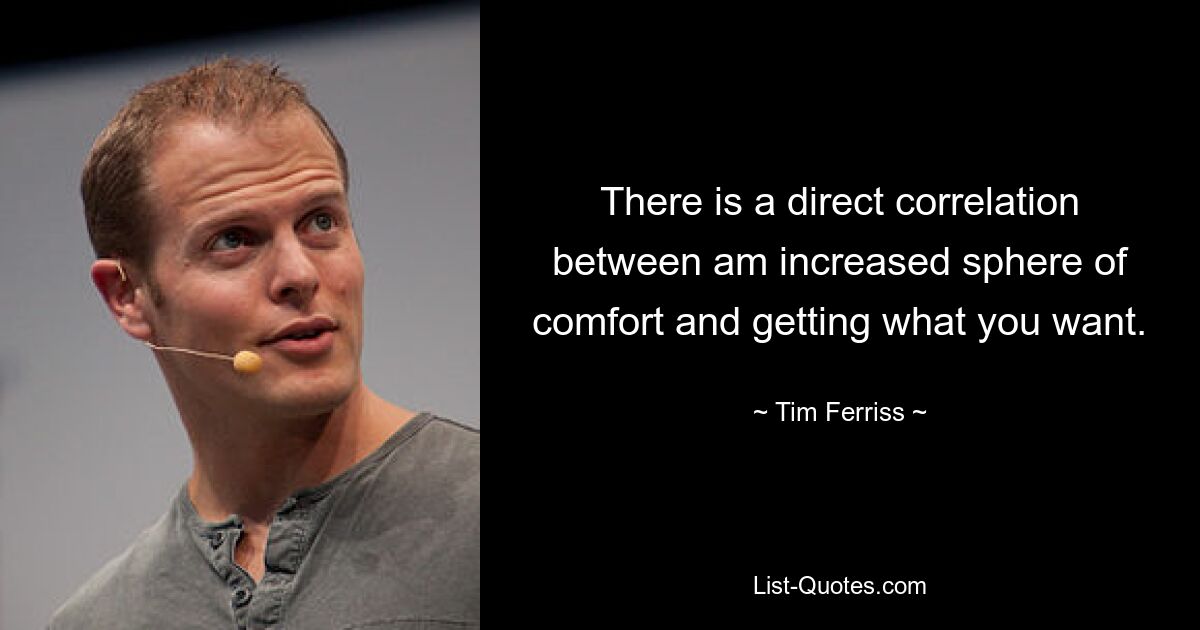 There is a direct correlation between am increased sphere of comfort and getting what you want. — © Tim Ferriss