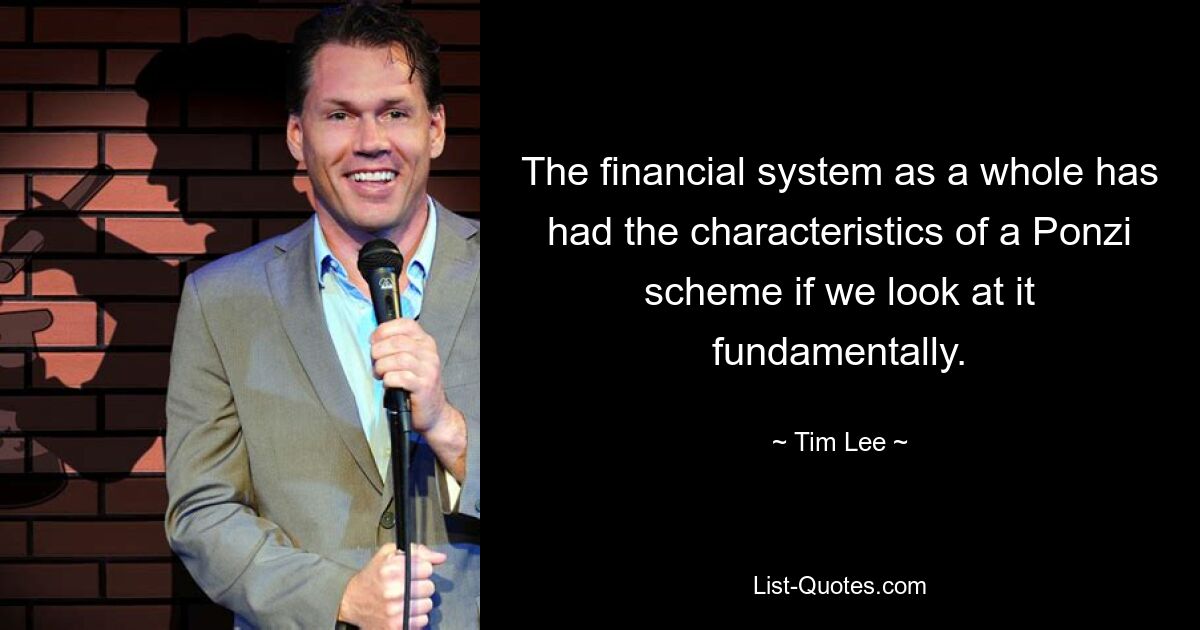 The financial system as a whole has had the characteristics of a Ponzi scheme if we look at it fundamentally. — © Tim Lee