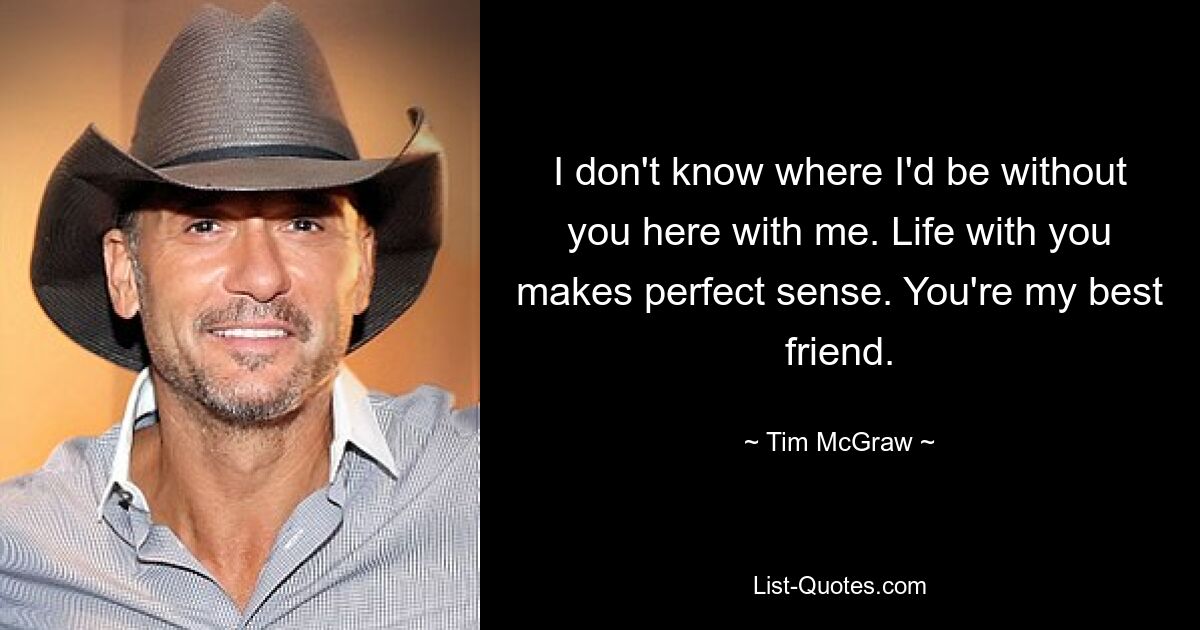 I don't know where I'd be without you here with me. Life with you makes perfect sense. You're my best friend. — © Tim McGraw