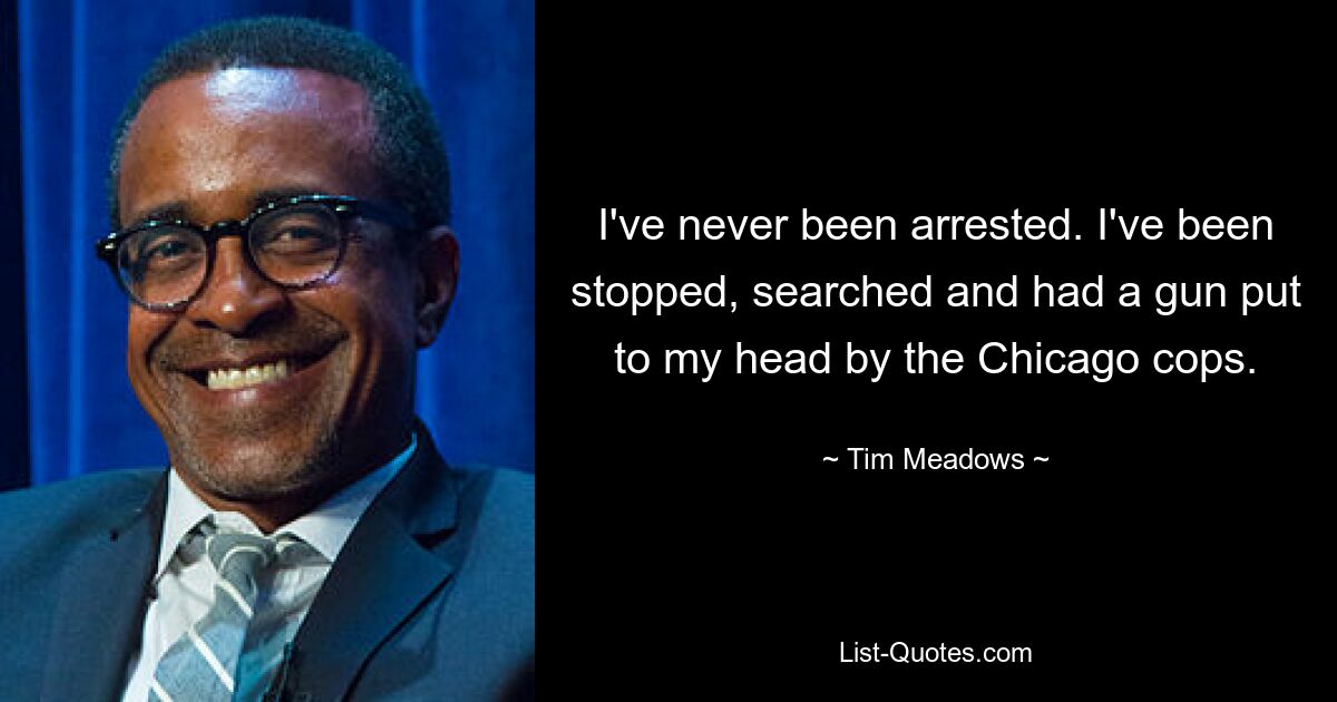 I've never been arrested. I've been stopped, searched and had a gun put to my head by the Chicago cops. — © Tim Meadows