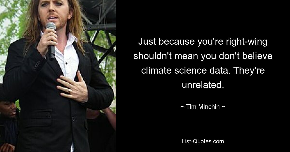 Just because you're right-wing shouldn't mean you don't believe climate science data. They're unrelated. — © Tim Minchin