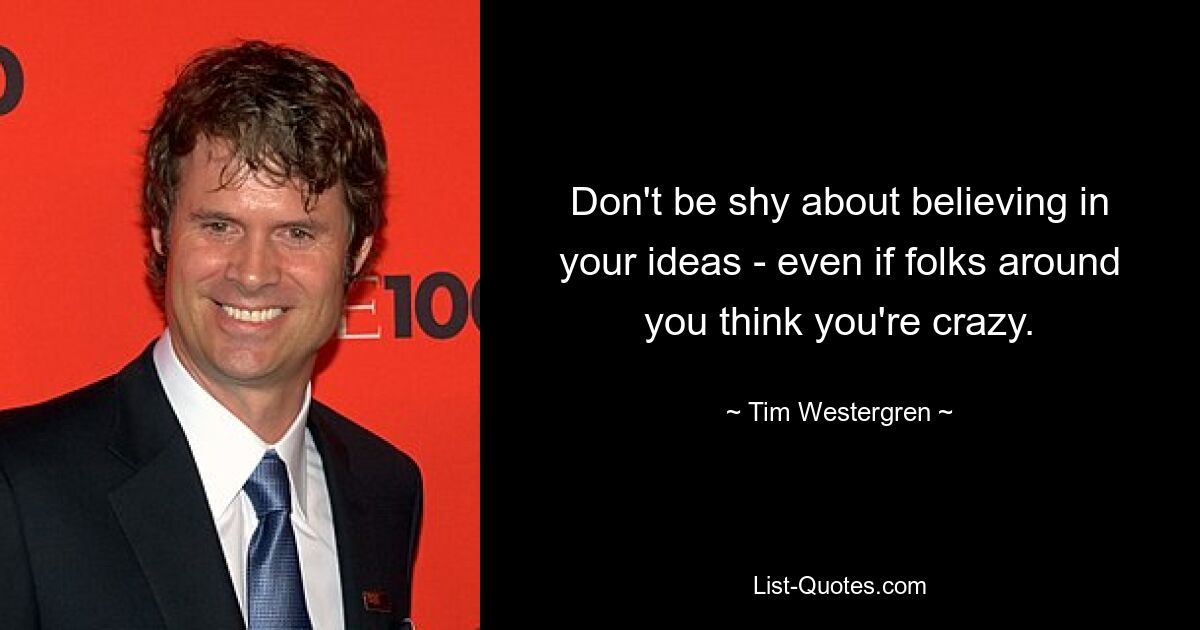 Don't be shy about believing in your ideas - even if folks around you think you're crazy. — © Tim Westergren