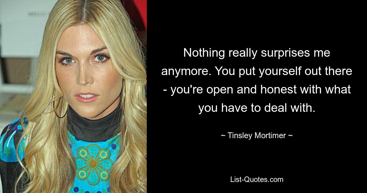 Nothing really surprises me anymore. You put yourself out there - you're open and honest with what you have to deal with. — © Tinsley Mortimer