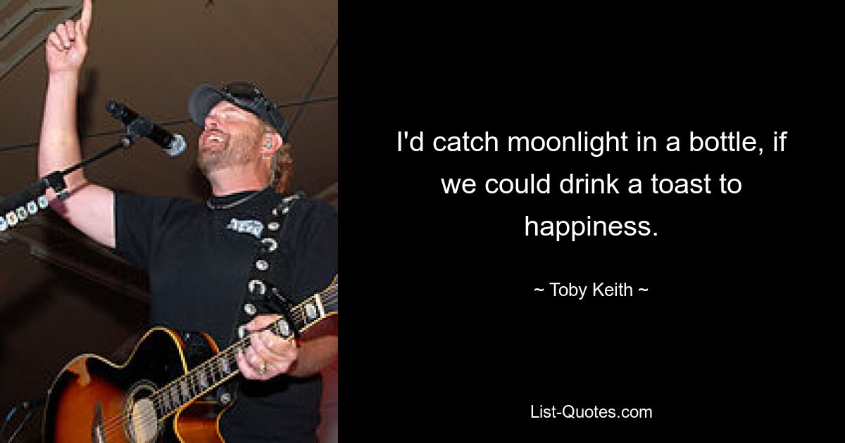 I'd catch moonlight in a bottle, if we could drink a toast to happiness. — © Toby Keith