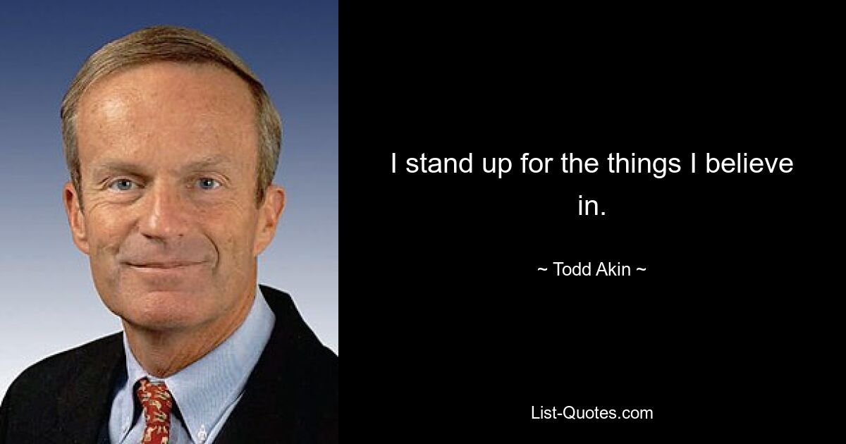 I stand up for the things I believe in. — © Todd Akin