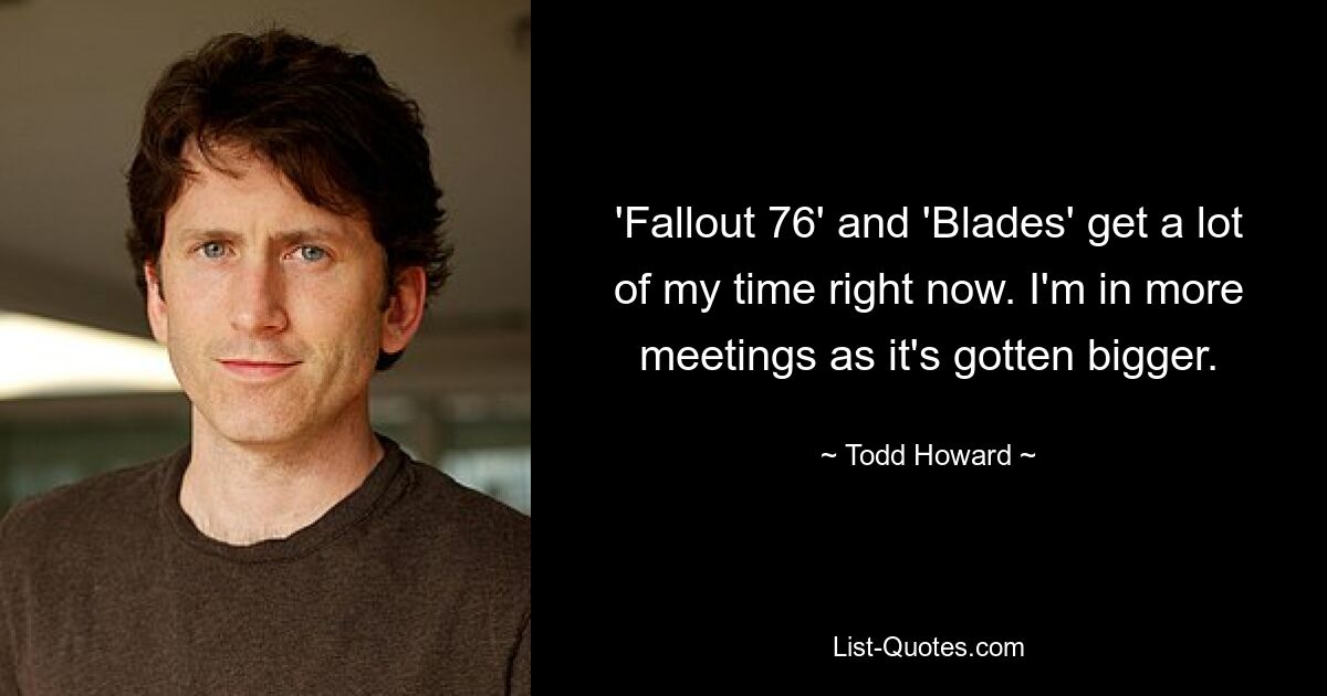 „Fallout 76“ und „Blades“ verbringen derzeit viel Zeit mit mir. Da es größer geworden ist, nehme ich an mehr Meetings teil. — © Todd Howard