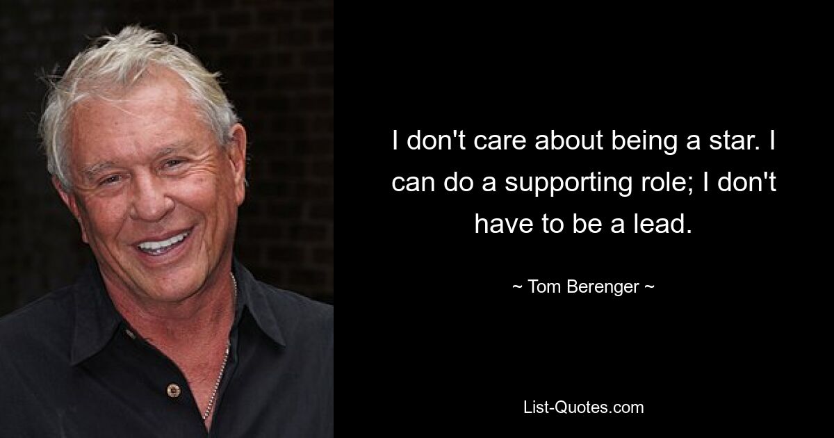 I don't care about being a star. I can do a supporting role; I don't have to be a lead. — © Tom Berenger