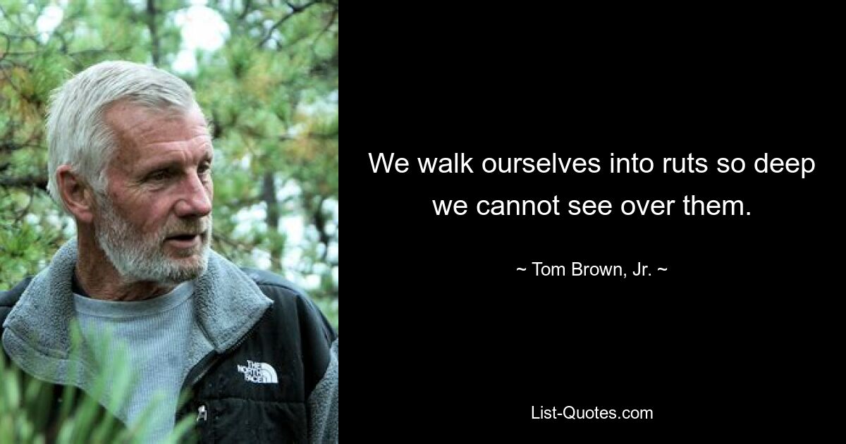 We walk ourselves into ruts so deep we cannot see over them. — © Tom Brown, Jr.