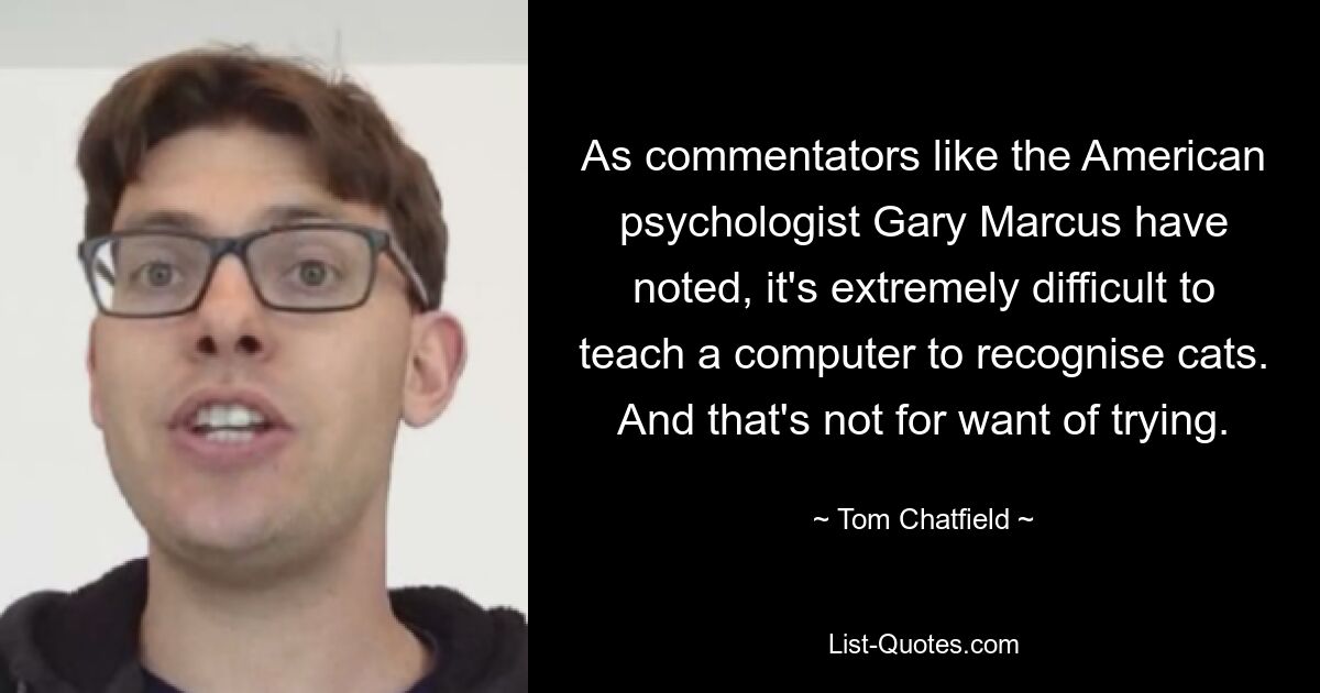 As commentators like the American psychologist Gary Marcus have noted, it's extremely difficult to teach a computer to recognise cats. And that's not for want of trying. — © Tom Chatfield