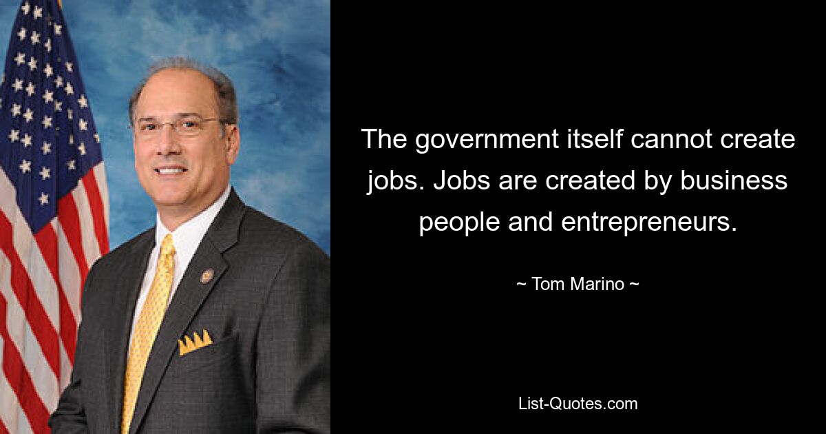 The government itself cannot create jobs. Jobs are created by business people and entrepreneurs. — © Tom Marino