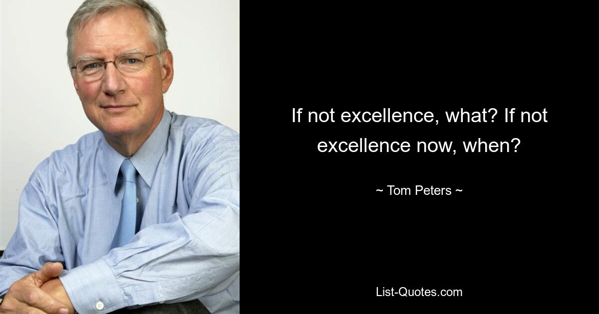 If not excellence, what? If not excellence now, when? — © Tom Peters