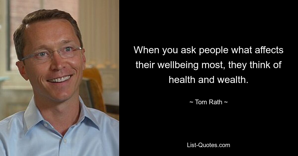 When you ask people what affects their wellbeing most, they think of health and wealth. — © Tom Rath