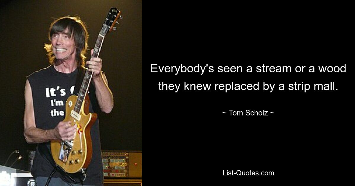 Everybody's seen a stream or a wood they knew replaced by a strip mall. — © Tom Scholz