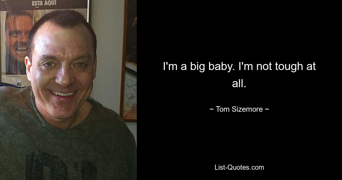 I'm a big baby. I'm not tough at all. — © Tom Sizemore