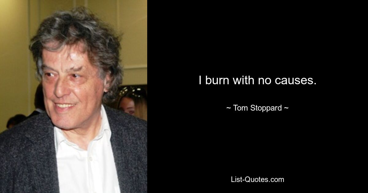 I burn with no causes. — © Tom Stoppard