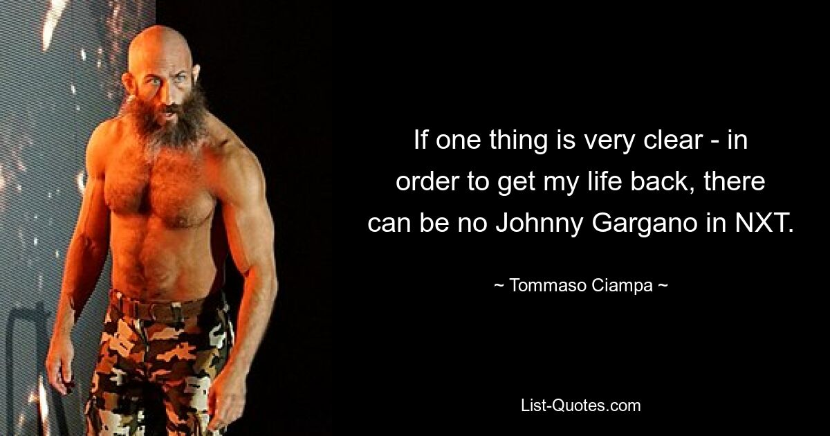 If one thing is very clear - in order to get my life back, there can be no Johnny Gargano in NXT. — © Tommaso Ciampa