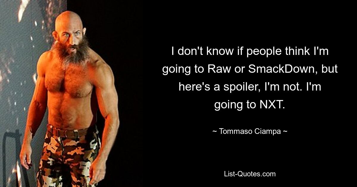 I don't know if people think I'm going to Raw or SmackDown, but here's a spoiler, I'm not. I'm going to NXT. — © Tommaso Ciampa