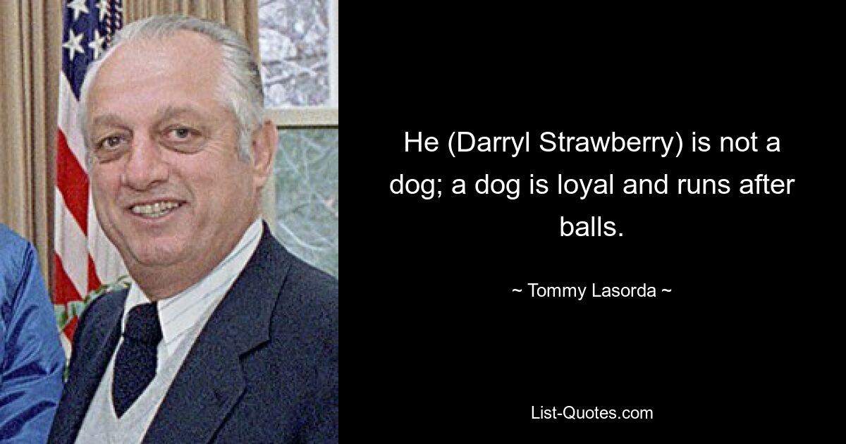 He (Darryl Strawberry) is not a dog; a dog is loyal and runs after balls. — © Tommy Lasorda