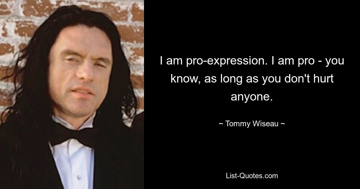 I am pro-expression. I am pro - you know, as long as you don't hurt anyone. — © Tommy Wiseau