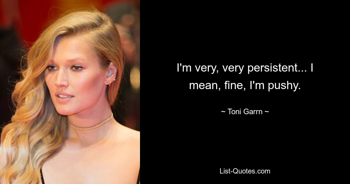 I'm very, very persistent... I mean, fine, I'm pushy. — © Toni Garrn