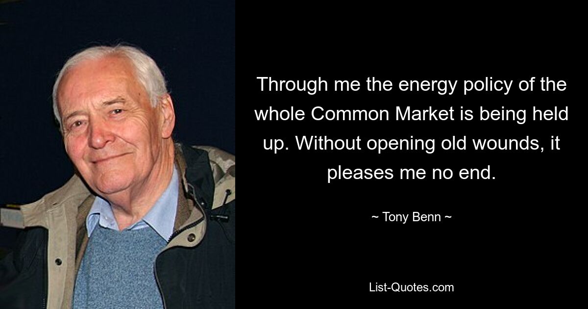 Through me the energy policy of the whole Common Market is being held up. Without opening old wounds, it pleases me no end. — © Tony Benn