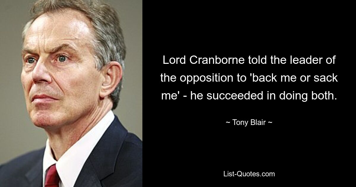 Lord Cranborne told the leader of the opposition to 'back me or sack me' - he succeeded in doing both. — © Tony Blair