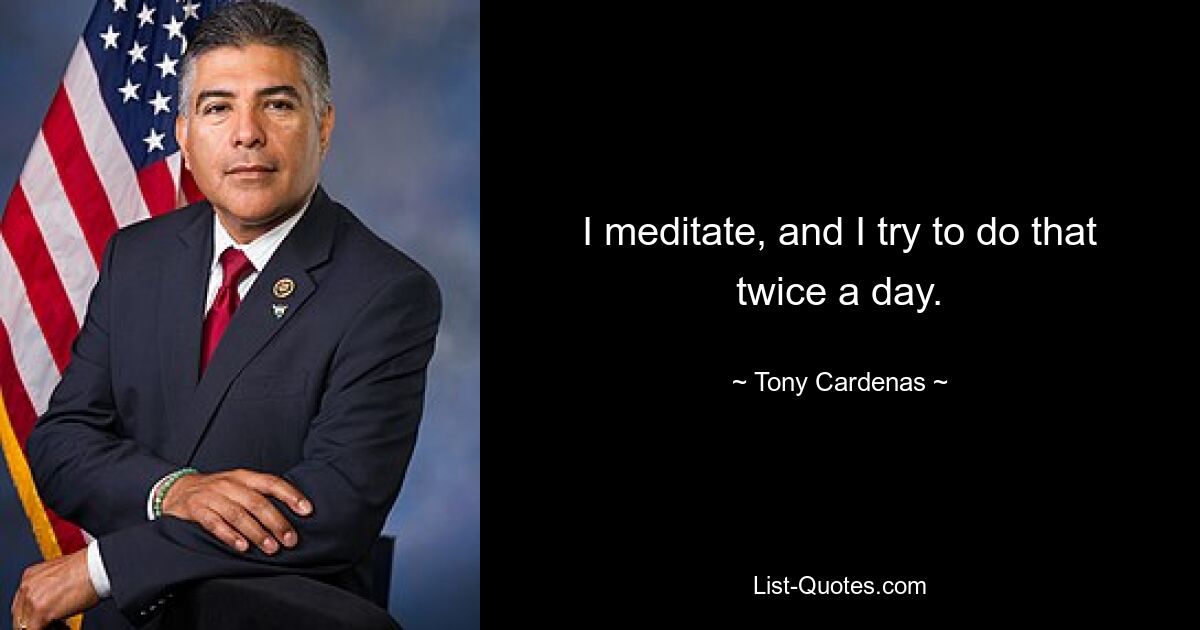 I meditate, and I try to do that twice a day. — © Tony Cardenas