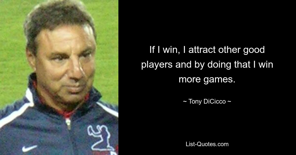 If I win, I attract other good players and by doing that I win more games. — © Tony DiCicco