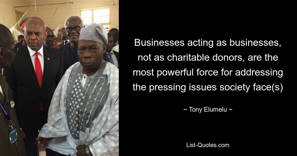 Businesses acting as businesses, not as charitable donors, are the most powerful force for addressing the pressing issues society face(s) — © Tony Elumelu