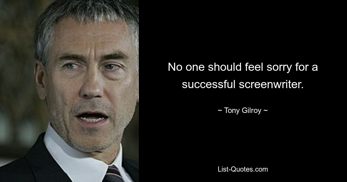 No one should feel sorry for a successful screenwriter. — © Tony Gilroy