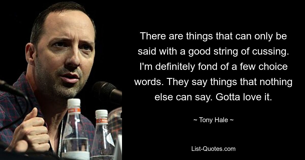 There are things that can only be said with a good string of cussing. I'm definitely fond of a few choice words. They say things that nothing else can say. Gotta love it. — © Tony Hale