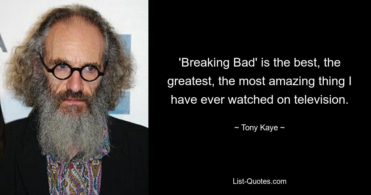 'Breaking Bad' is the best, the greatest, the most amazing thing I have ever watched on television. — © Tony Kaye