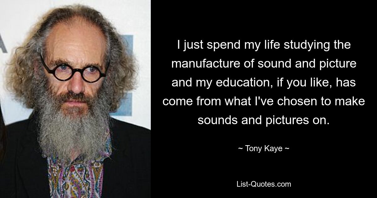 I just spend my life studying the manufacture of sound and picture and my education, if you like, has come from what I've chosen to make sounds and pictures on. — © Tony Kaye