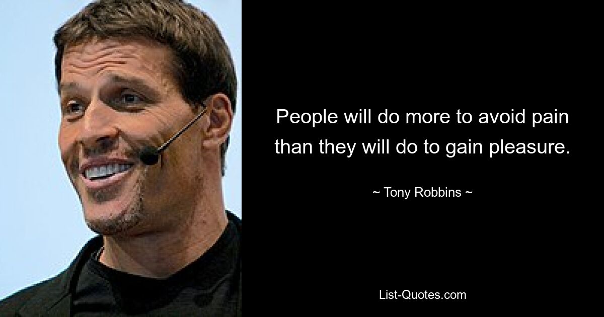 People will do more to avoid pain than they will do to gain pleasure. — © Tony Robbins