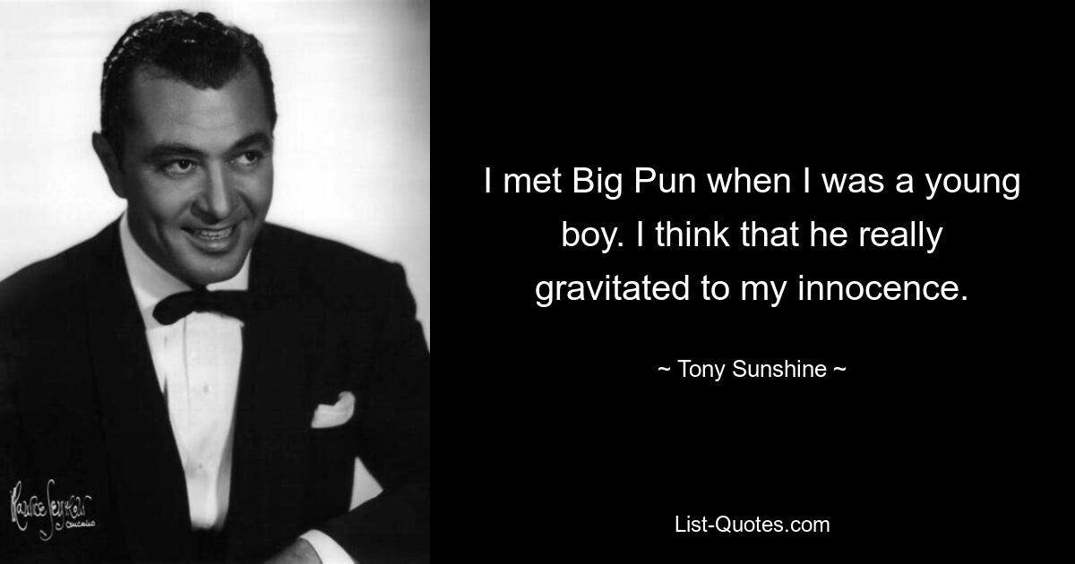 I met Big Pun when I was a young boy. I think that he really gravitated to my innocence. — © Tony Sunshine