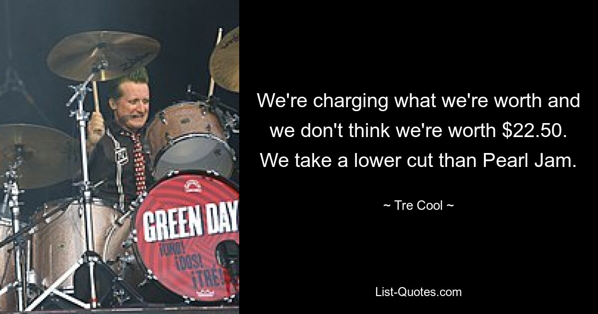 We're charging what we're worth and we don't think we're worth $22.50. We take a lower cut than Pearl Jam. — © Tre Cool