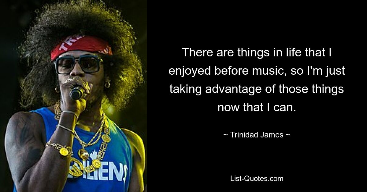 There are things in life that I enjoyed before music, so I'm just taking advantage of those things now that I can. — © Trinidad James