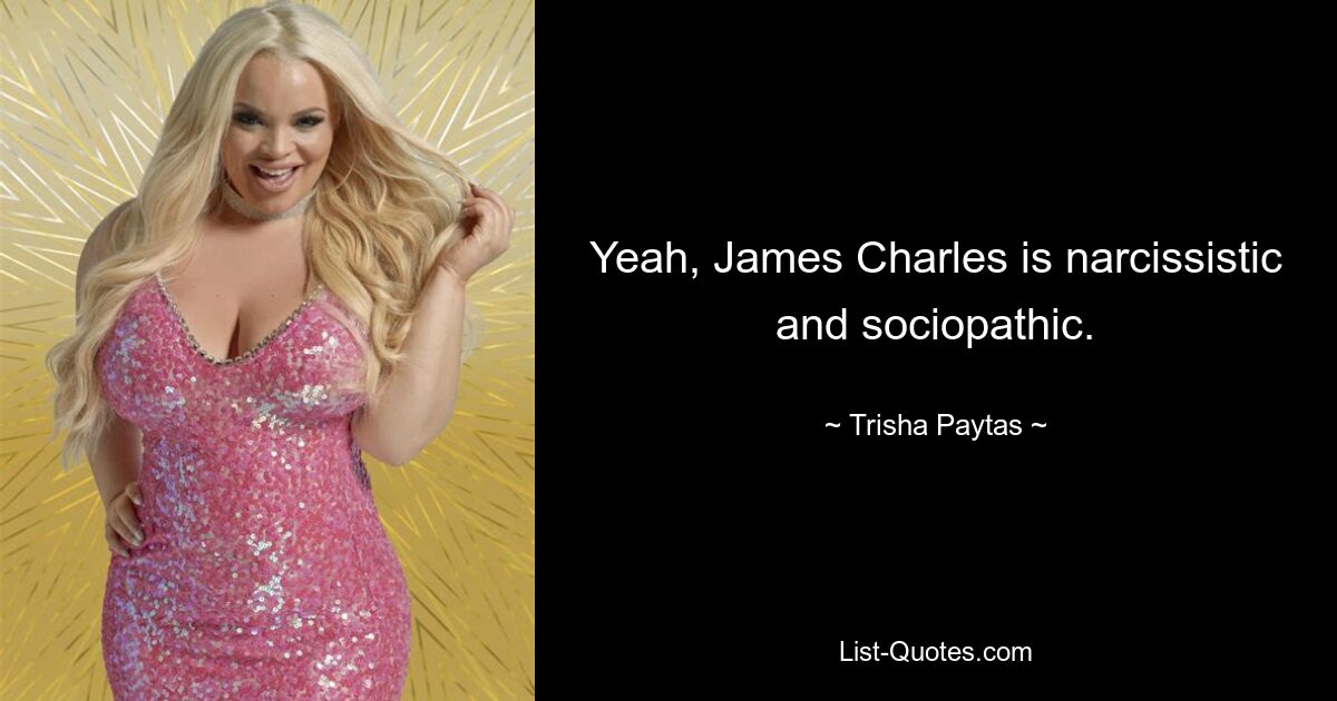 Yeah, James Charles is narcissistic and sociopathic. — © Trisha Paytas