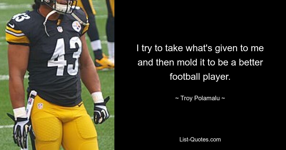 I try to take what's given to me and then mold it to be a better football player. — © Troy Polamalu