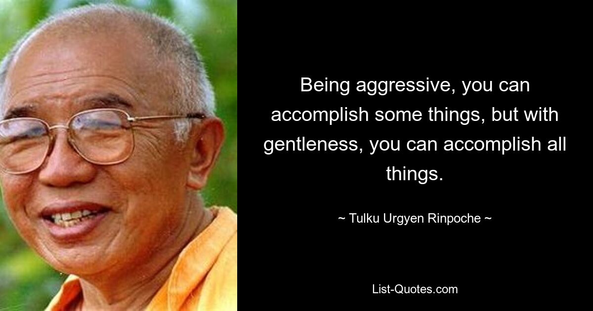 Wenn Sie aggressiv sind, können Sie einige Dinge erreichen, aber mit Sanftmut können Sie alles erreichen. — © Tulku Urgyen Rinpoche