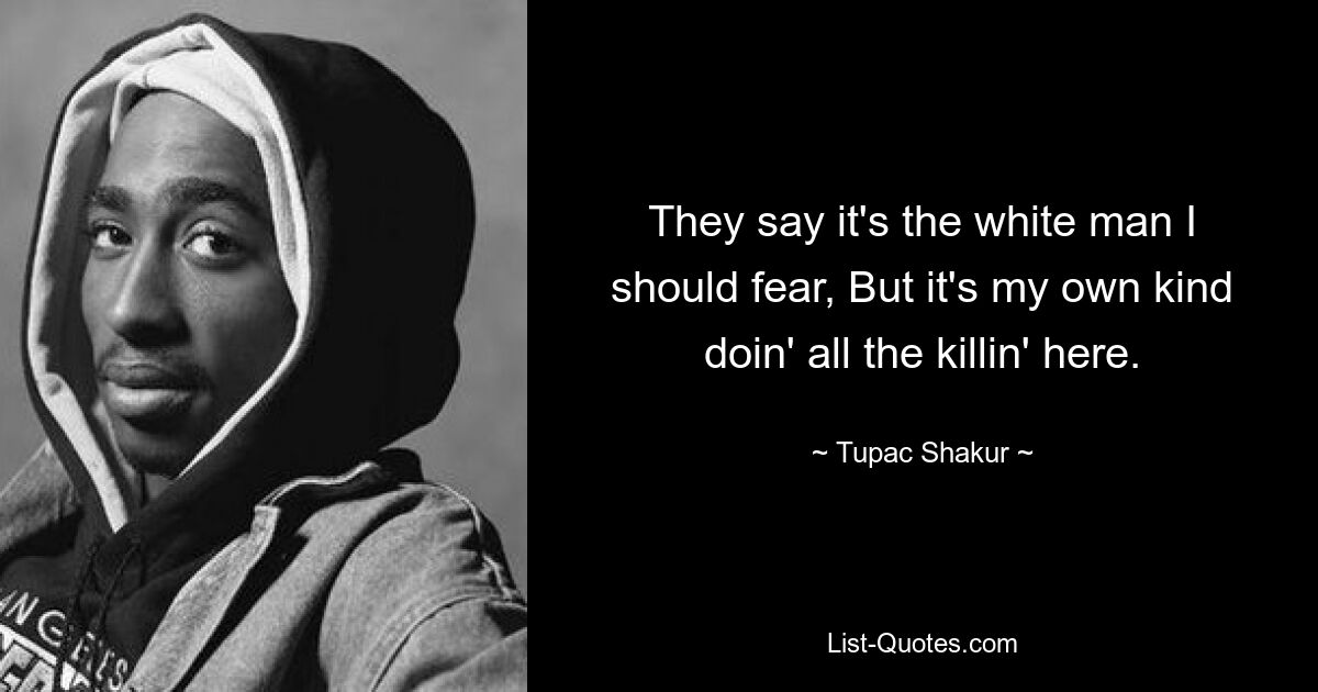 They say it's the white man I should fear, But it's my own kind doin' all the killin' here. — © Tupac Shakur