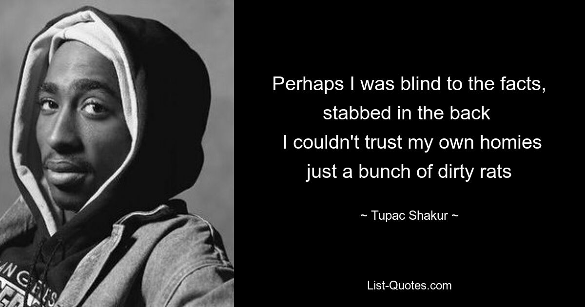 Perhaps I was blind to the facts, stabbed in the back 
 I couldn't trust my own homies just a bunch of dirty rats — © Tupac Shakur