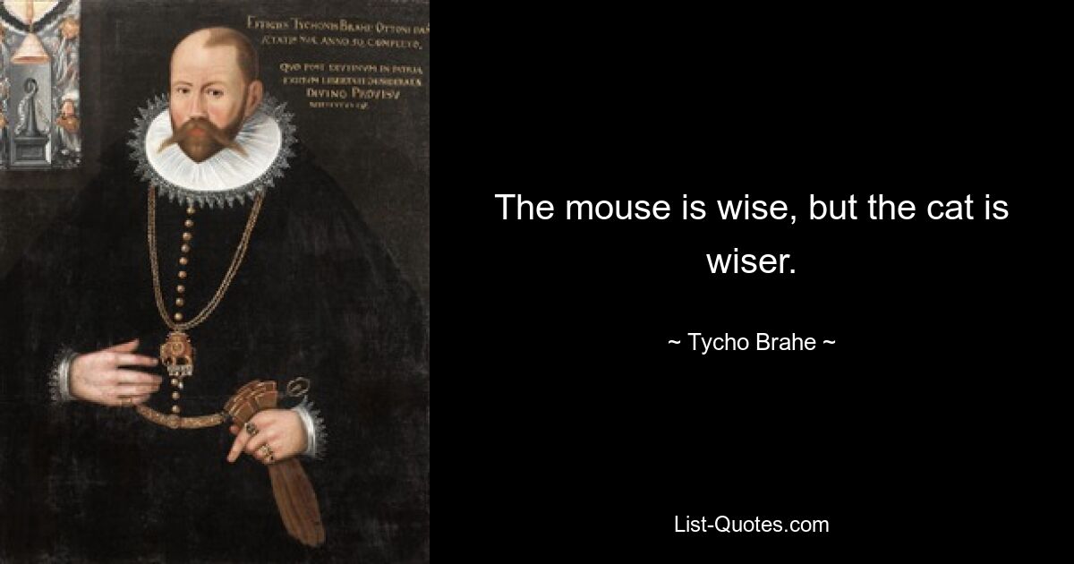 The mouse is wise, but the cat is wiser. — © Tycho Brahe