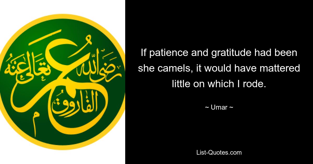 If patience and gratitude had been she camels, it would have mattered little on which I rode. — © Umar