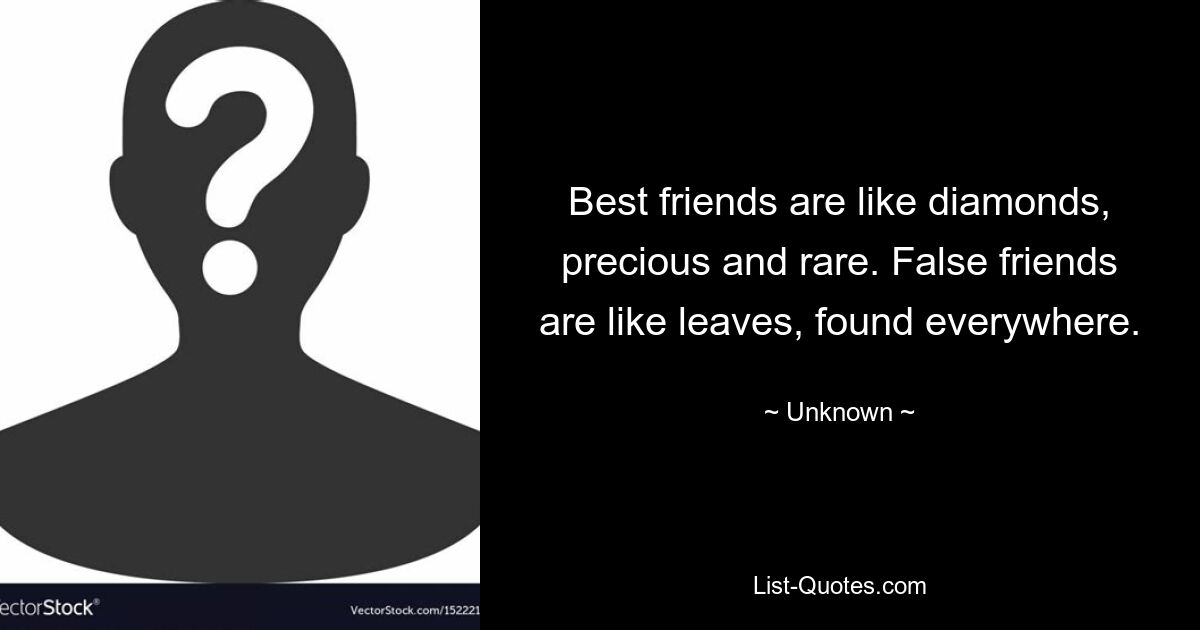 Best friends are like diamonds, precious and rare. False friends are like leaves, found everywhere. — © Unknown